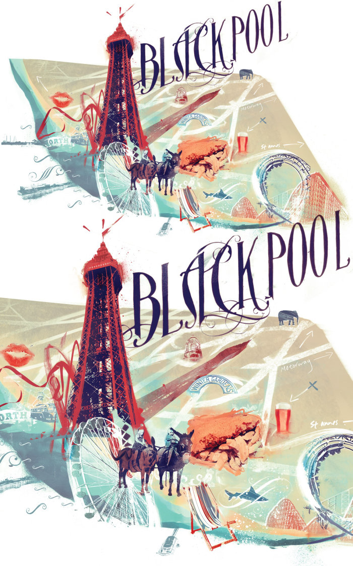blackpool mapa infográficos informação burro torre fisn and chips cerveja beijo zoo prazer praia