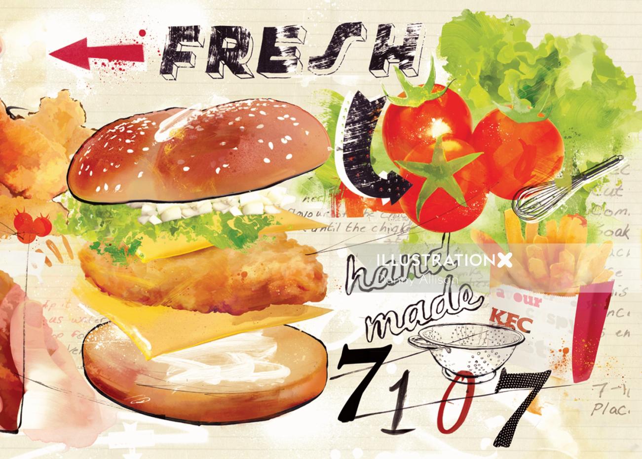 kfc, chicken, food, advertising, fast food, junk food, fries, bruger,