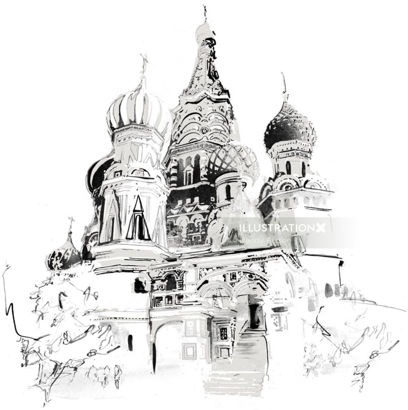 ロシア、モスクワ、白黒、ルポルタージュ、建物、建物、建築、観光、休日、