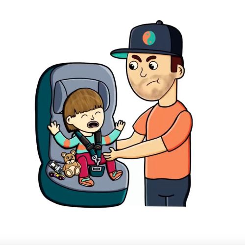Dad and kids in car seat animation