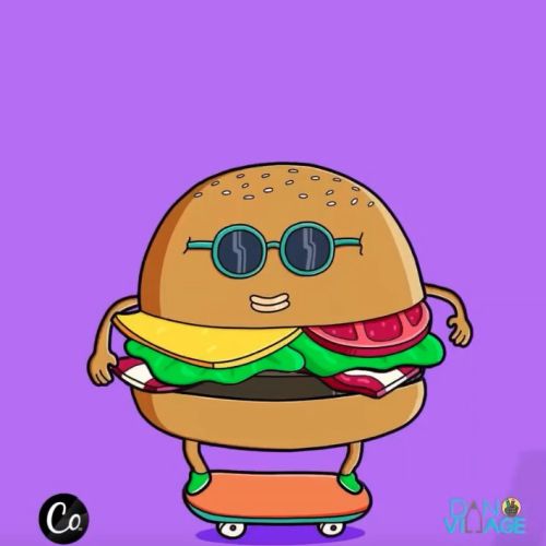 Motion graphic animation of burger on skateboard