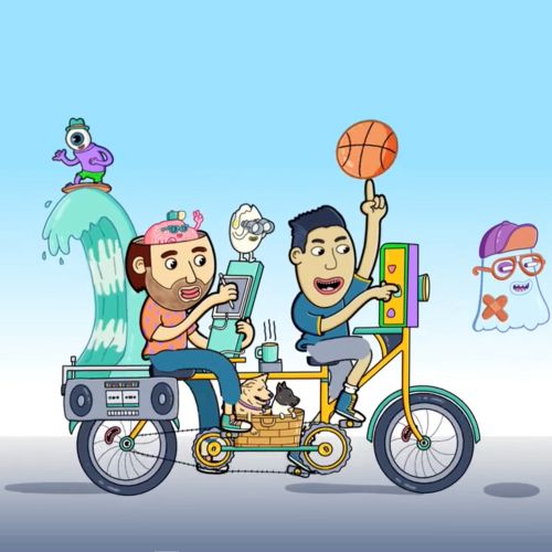Animation of 2 people riding bicycle