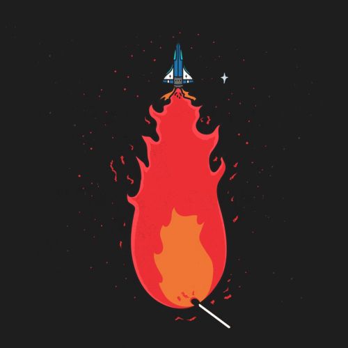 Graphic space rocket with fire