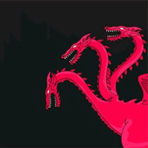 Cartoon art of 3 head dragon 
