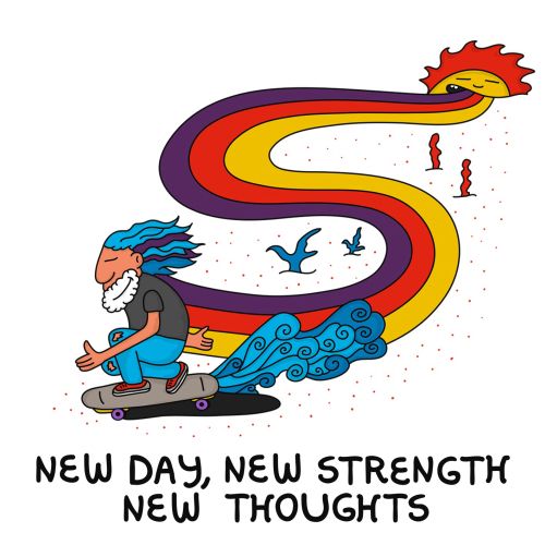 Cartoon design of New day new strength new thoughts 