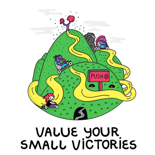 Cartoon design of value your small victories 