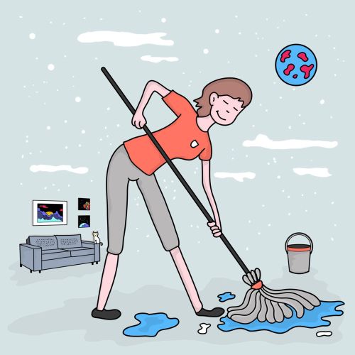 Digital illustration of woman cleaning floor
