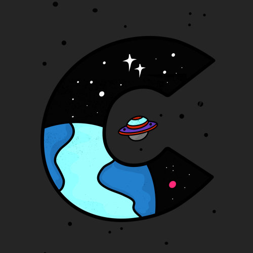 数码插画土星与字母表宇宙