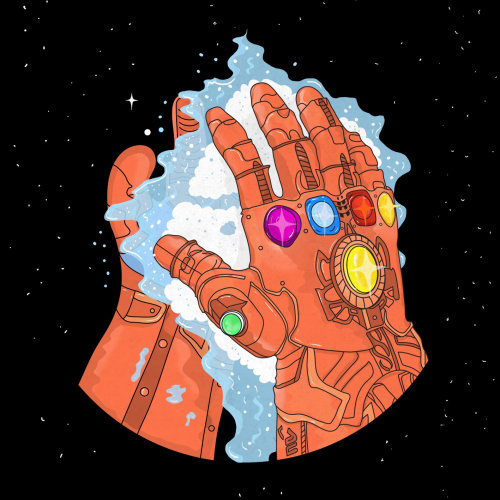 3d illustrationThanos hands with stones

