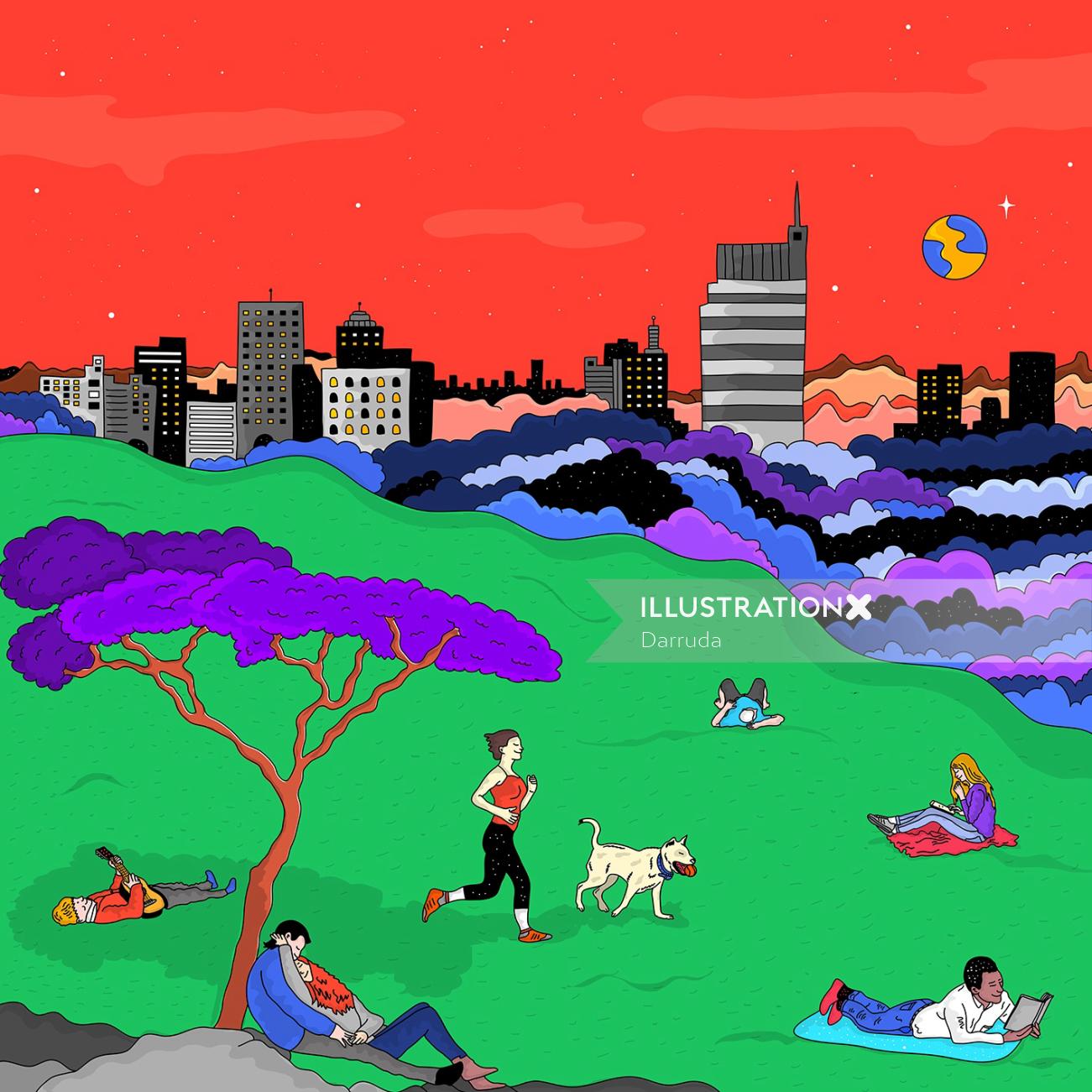 Graphic of people enjoying in park