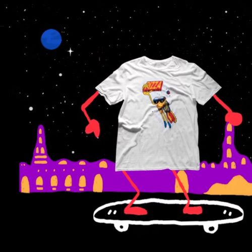 Graphic of Tshirt on skateboard