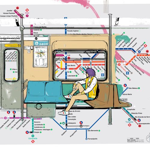 Person reading book on subway bench, metro map background by Davi Augusto