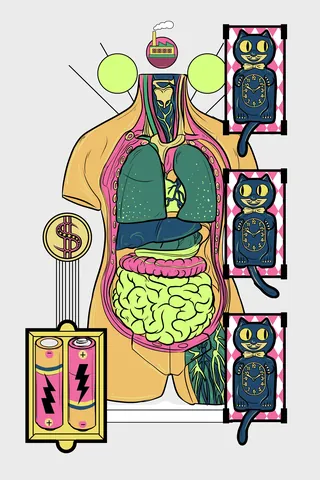 Anatomical illustration with organs and symbolic art by Davi Augusto