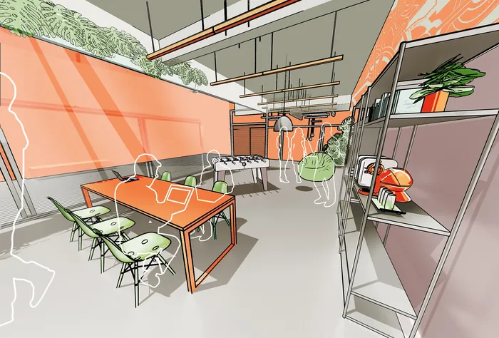 Bright modern office with open desks and plants by Davi Augusto