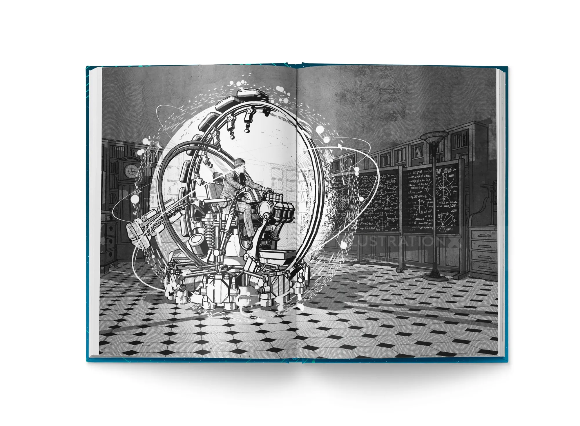 Steampunk mechanical chair illustration by Davi Augusto