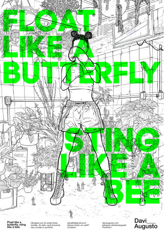 Flota como una mariposa, pica como una ilustración de letras de abeja