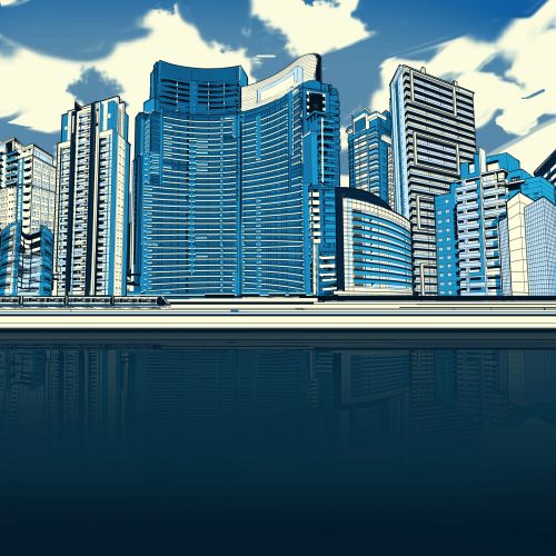 Digital city skyline with skyscrapers by Davi Augusto