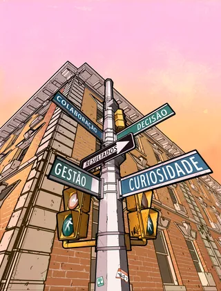 Street signpost with business terms in front of a brick building by Davi Augusto