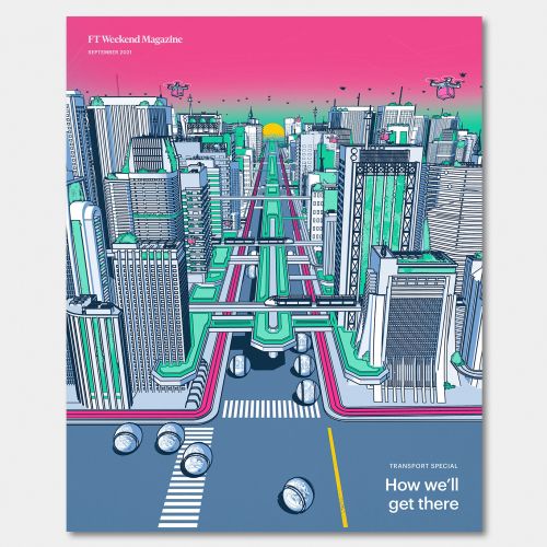 Futuristic city with tall buildings and flying drones by Davi Augusto
