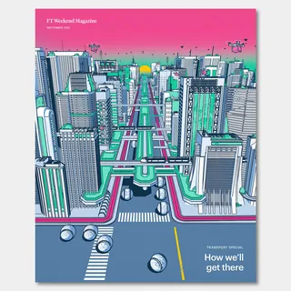 Futuristic city with tall buildings and flying drones by Davi Augusto