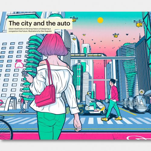 City street scene with pedestrians crossing and cars waiting, by Davi Augusto