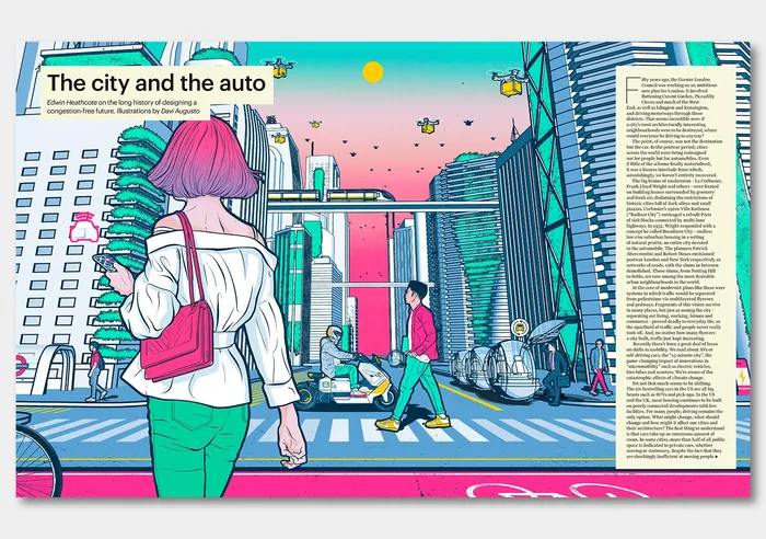 City street scene with pedestrians crossing and cars waiting, by Davi Augusto