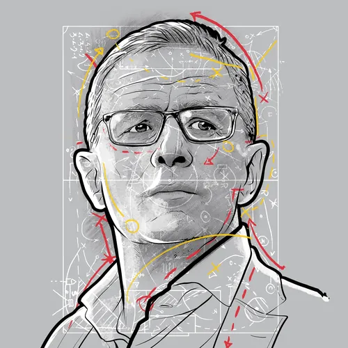 Esboço de um homem de óculos e com linhas estratégicas por Davi Augusto
