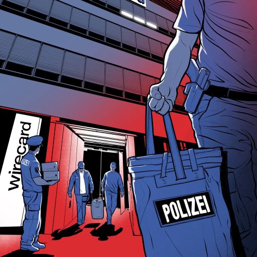 Police officers investigating outside Wirecard building by Davi Augusto