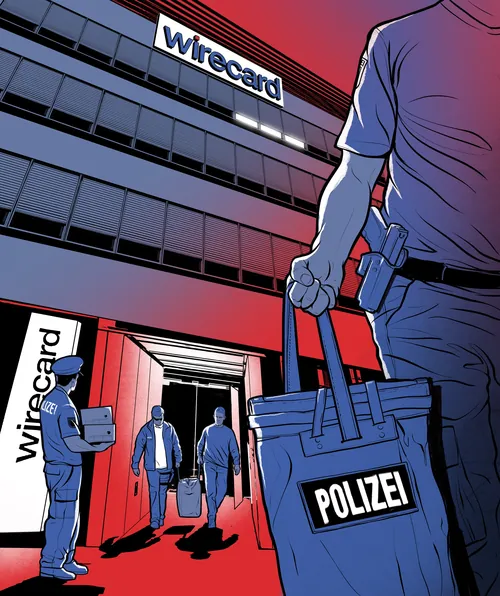 Agentes da polícia investigam a área externa do prédio da Wirecard por Davi Augusto