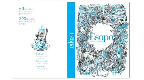 Capa do livro Esopo com ilustrações detalhadas de animais por Davi Augusto