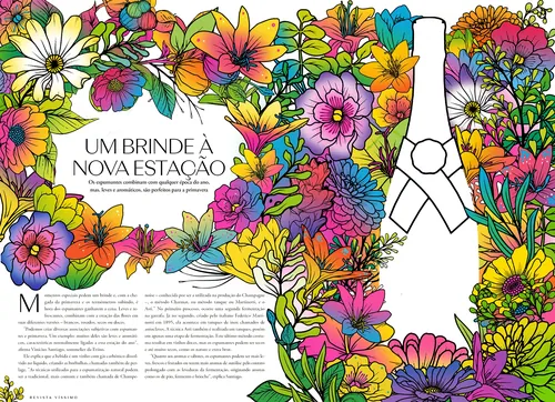 Flores coloridas rodeando uma garrafa, obra de arte de Davi Augusto