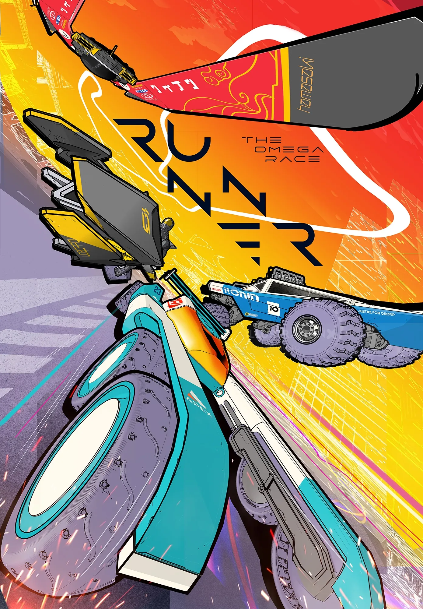 Futuristic hover vehicles racing on a glowing track by Davi Augusto