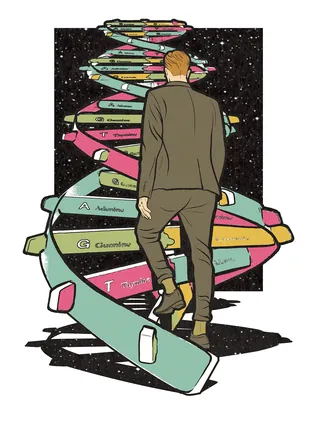 Man walking on spiral staircase of pens by Davi Augusto