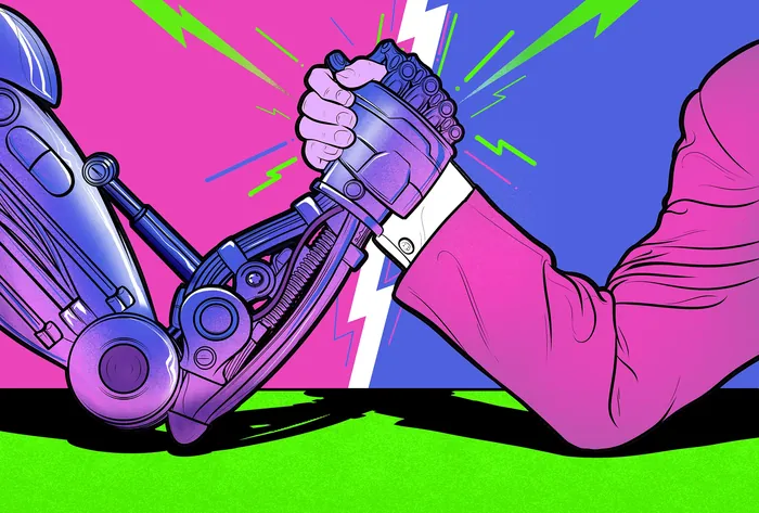 Arm wrestling between a robotic arm and a human arm by Davi Augusto