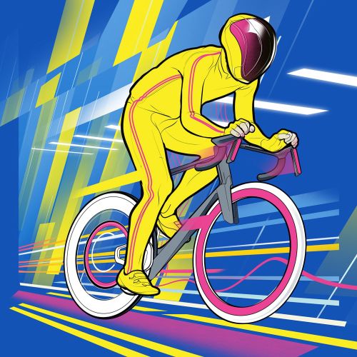 Cyclist on bike stylized drawing with movement