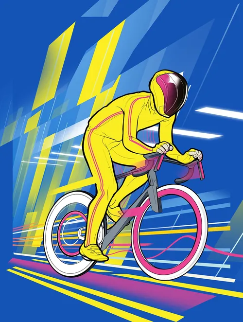 Ciclista em bicicleta desenho estilizado com movimento