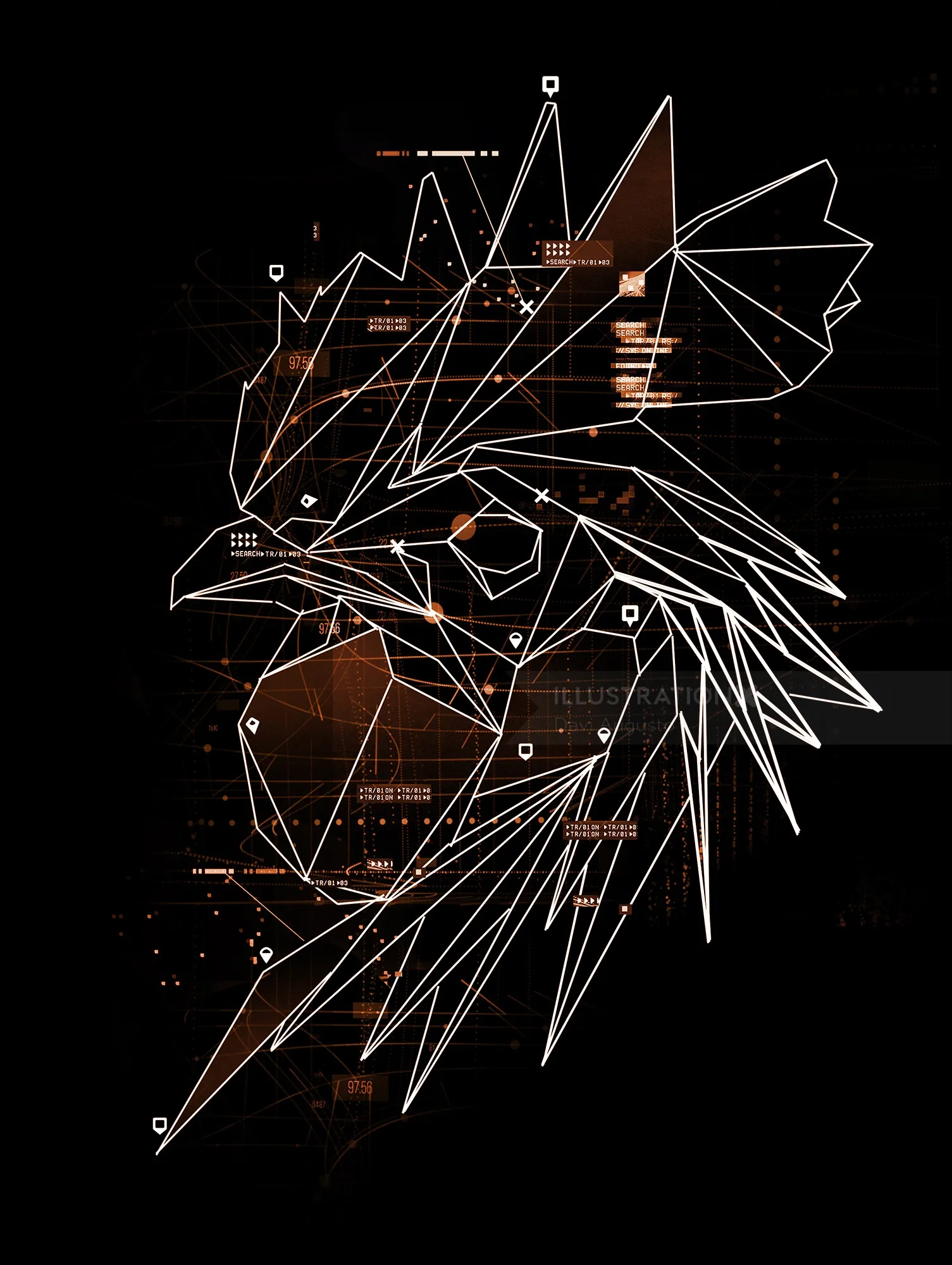 Geometric eagle head digital artwork with sharp lines by Davi Augusto