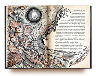 Book illustration with a large eye and intricate organic patterns