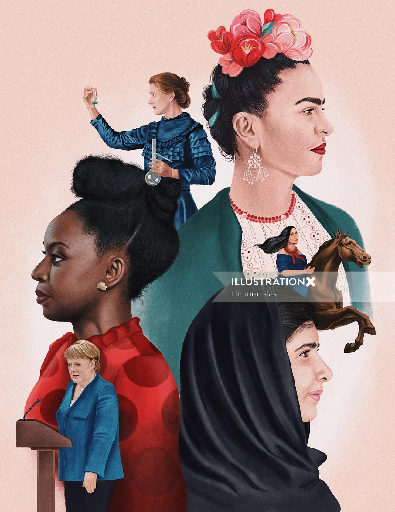 Editorial illustration on women power for Revista Super Magazine