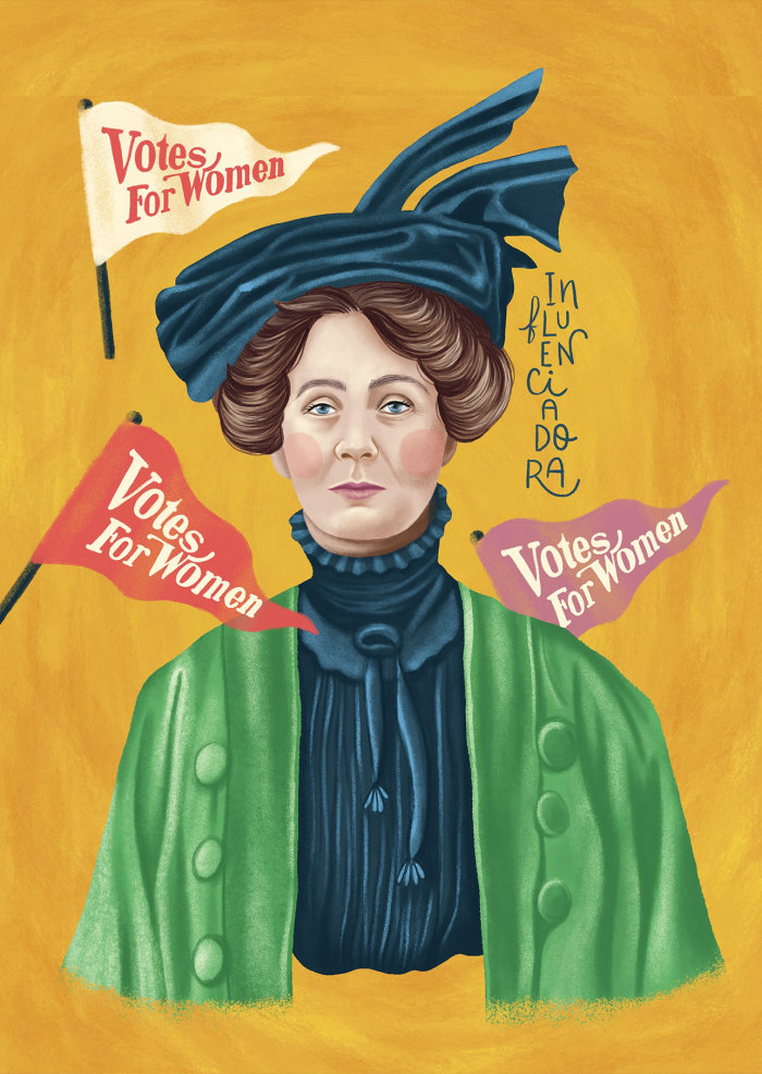 Ilustração do retrato de Emmeline Pankhurst