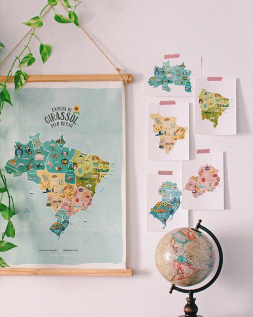 Ilustración de mapas de Brasil por Debora Islas