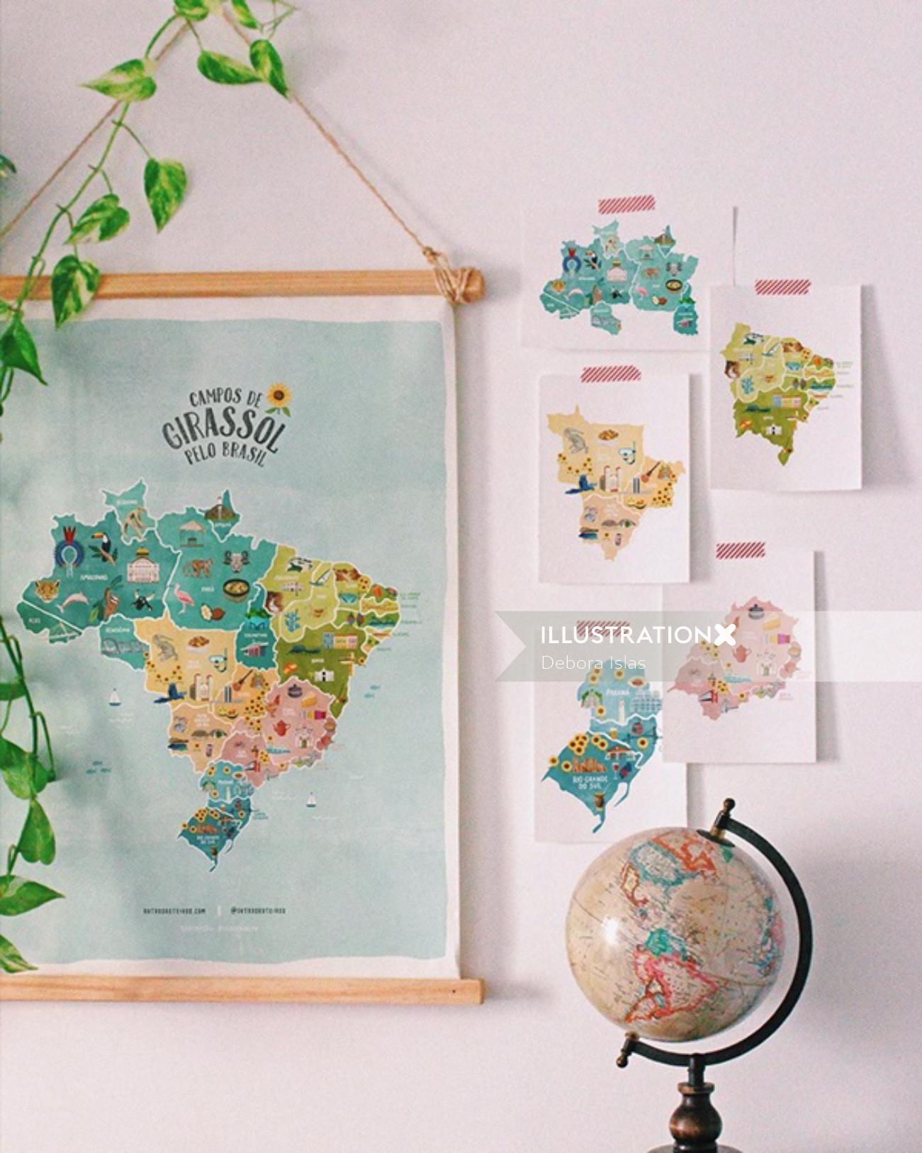 Brazil maps illustration by Debora Islas