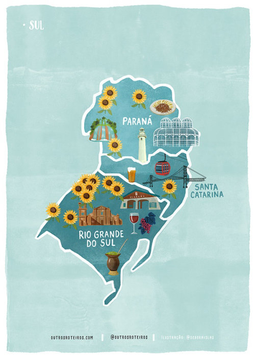 Ilustración de mapa de la región sur de Brasil