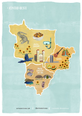 Ilustração cartográfica da região Centro-Oeste do Brasil