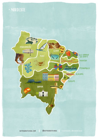 Ilustración del mapa de la región noreste de Brasil