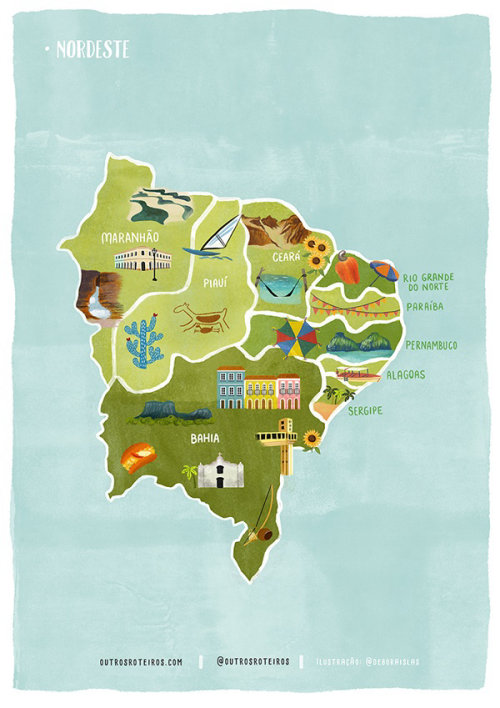 Illustration de la carte de la région du nord-est du Brésil