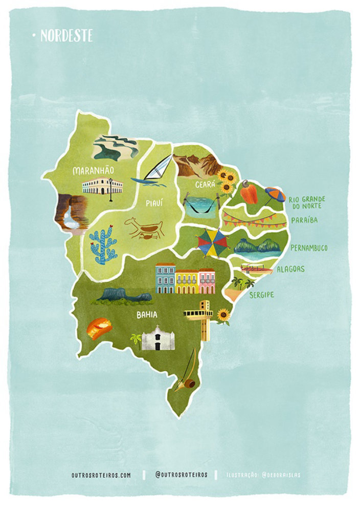 Illustration de la carte de la région du nord-est du Brésil