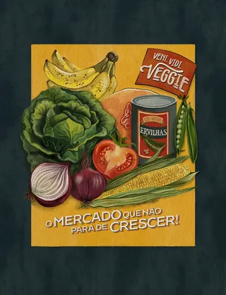 Veni. Vidi Veggie Ervilhas advertising illustration