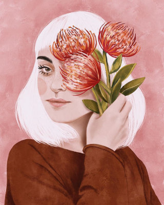 花の女性の肖像画イラスト 