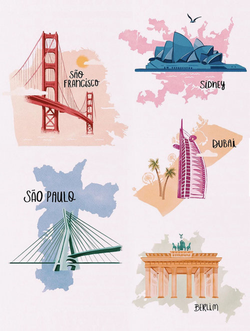 Iconic buildings map illustration